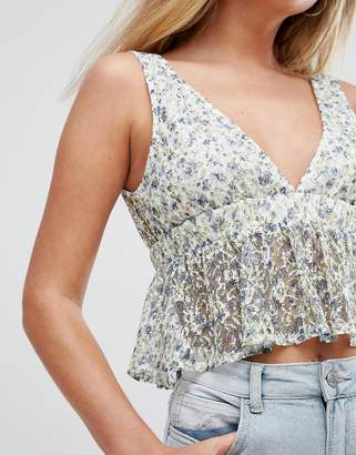 New Look Printed Lace Peplum Top