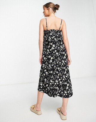 Qed London soft touch cami strap swing midi dress in daisy print