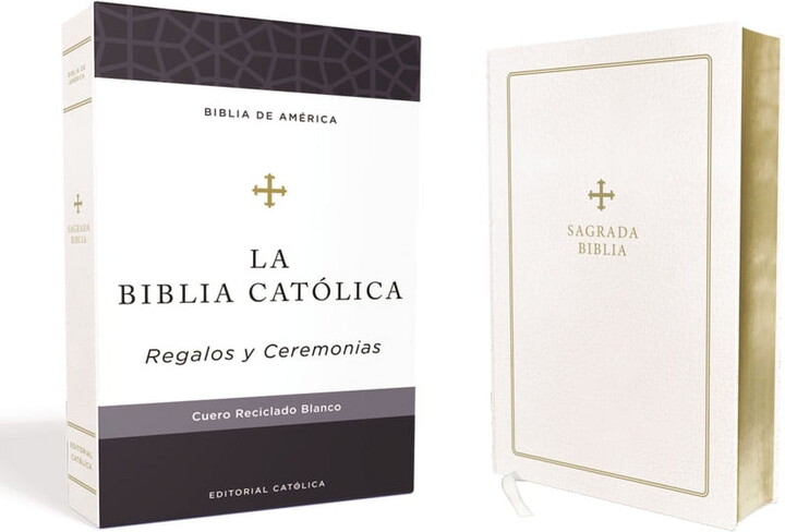 Biblia Católica, Regalos Y Ceremonias, Piel Reciclada, Blanco, Comfort Print, (Hardcover)