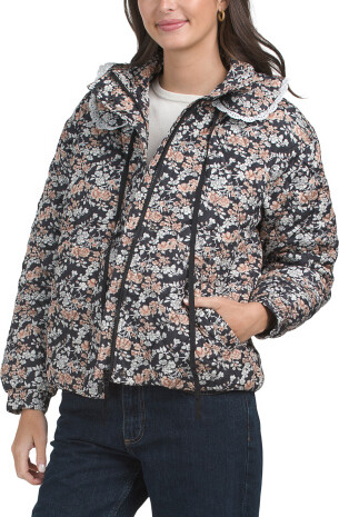 TJMAXX Long Sleeve Floral Quilted Jacket For Women, Polyester