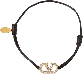 Valentino Garavani Crystal V Logo Slim Adjustable Bracelet