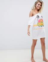 Thumbnail for your product : ASOS DESIGN Miami off shoulder jersey beach tee