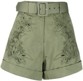 Thumbnail for your product : Self-Portrait Embroidered Belted-Waist Shorts