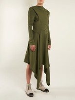 Thumbnail for your product : J.W.Anderson Draped Asymmetric High-neck Silk Dress - Khaki