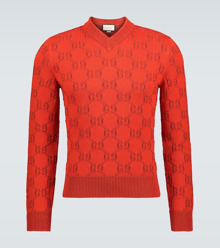 Gucci GG cotton jacquard V-neck sweater - ShopStyle