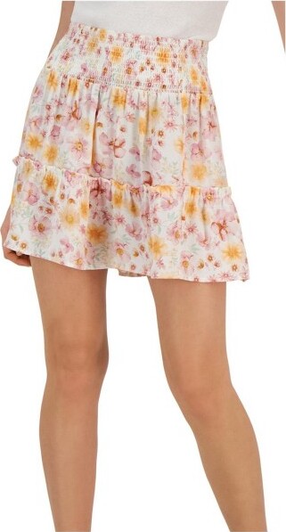 Hippie Rose HippieRoseWomensFloralPrintTieredSkirt,white,X-Small