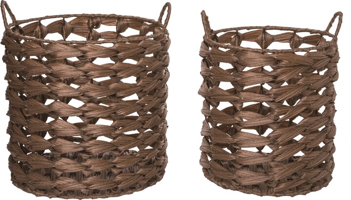 Sandmovie Deep Gray Plastic Woven Weave Rattan Storage Baskets 6 Pack 
