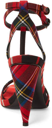 Burberry Vibrant Red Plaid T-Strap Sandals