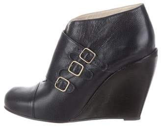 3.1 Phillip Lim Leather Wedge Booties Navy Leather Wedge Booties