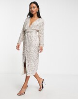 Thumbnail for your product : ASOS DESIGN midi dress with batwing sleeve and wrap waist in scatter sequin