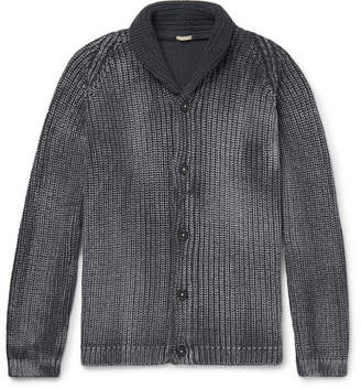 Massimo Alba Shawl-Collar Garment-Dyed Ribbed Cotton Cardigan - Men - Dark gray