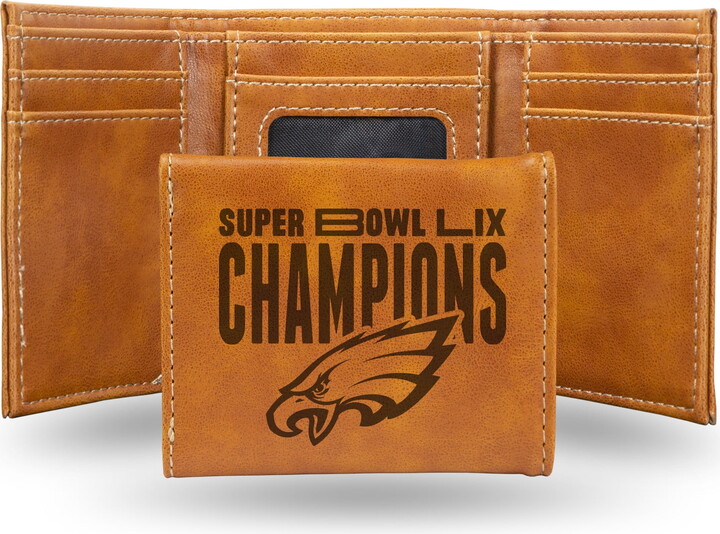 Rico Industries Eagles 2025 Super Bowl Lix Champions Brown Laser Engraved Trifold Wallet