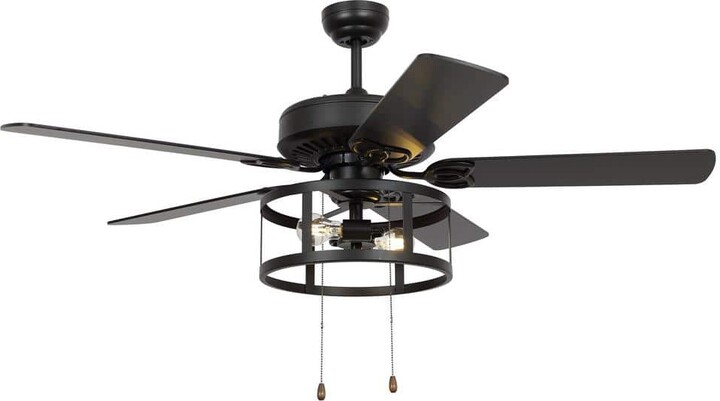 Parrot Uncle Urbana 52 in. Indoor Industrial Matte Black Ceiling Fan with Light Kit and Pull Chain