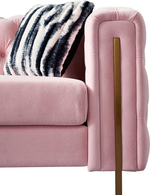 GEROJO Chesterfield Velvet Sofa with 2 Striped Pillows, Modern Settee