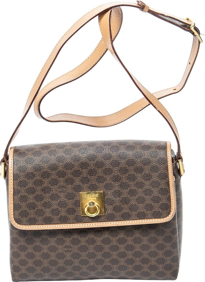 Celine Beige & Brown Macadam Coated Canvas Flap Crossbody (Authentic Pre- Loved)