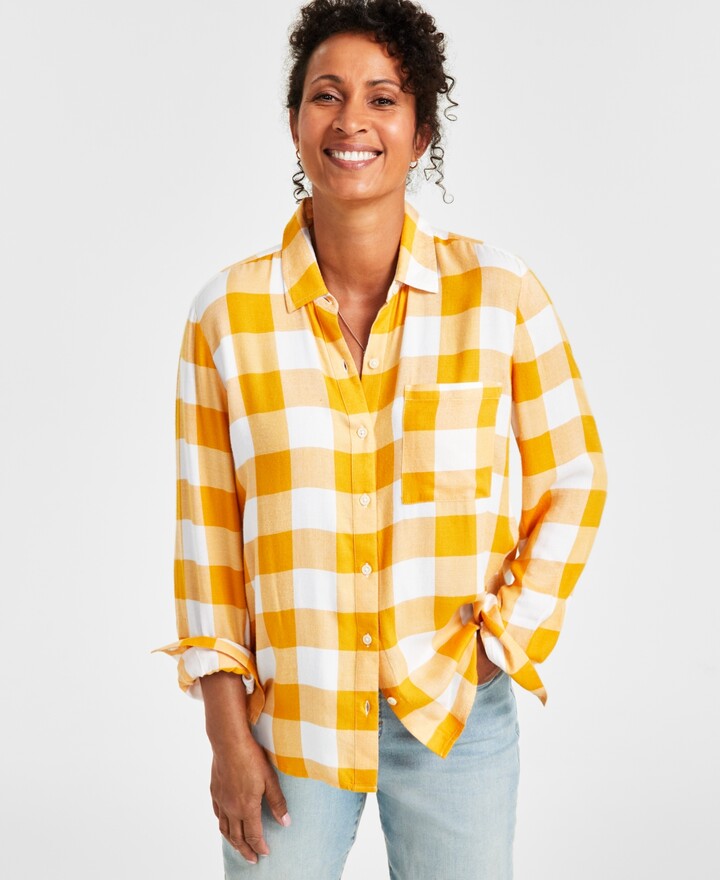 Women's Yellow Plaid Shirt | ShopStyle