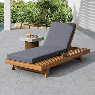 Hokku Designs Raul Patio Adjustable Acacia Wood Chaise Lounge With Triple-Fold Cushion