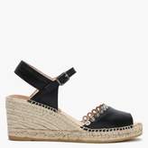 Thumbnail for your product : Kanna Black Leather Grommet Embellished Wedge Espadrilles