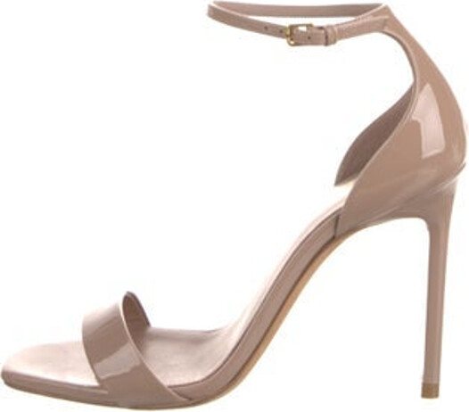 Saint Laurent Patent Leather Sandals Neutrals Wrap-Around Straps & Buckle Closure at Ankles Includes Dust Bag