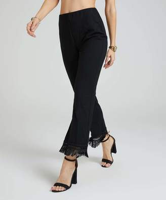 Suzanne Betro Women's Dress Pants 101BLACK - Black Fringe-Hem Pants - Plus