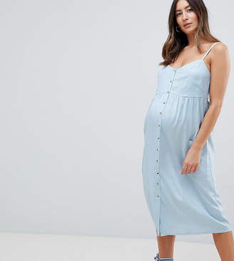 New Look Maternity button through midi dress in blue
