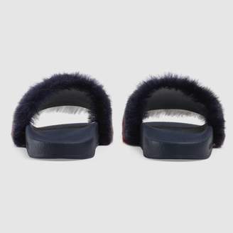 Gucci Children's Horsebit faux fur slides