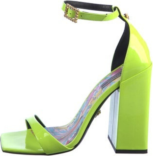 Versace Patent Leather Sandals Green Multistrap & Buckle Closure at Ankles Includes Box
