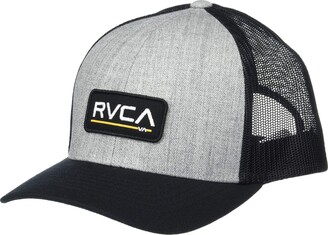 RVCA Ticket Mid Fit Trucker Snapback Hat Light Grey Black 