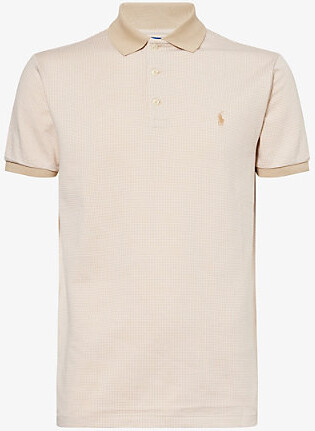 Polo Ralph Lauren Mens Sand Dune/White Printed Custom Slim-Fit Cotton-Jersey Polo Shirt Xxl
