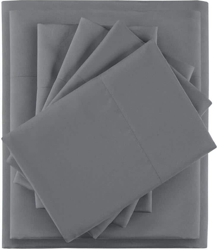 Intelligent Design 6-Piece Charcoal Microfiber Queen Sheet Set with Side Storage Pockets