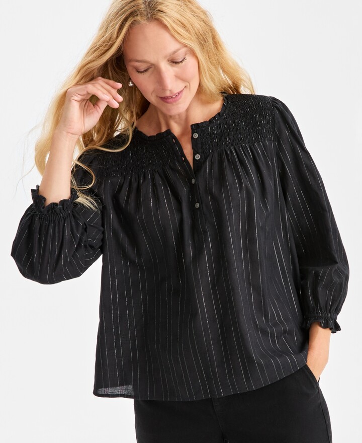 Style&Co. Style & Co Women's Smocked-Yoke Shine Blouse, Macy's Exclusive