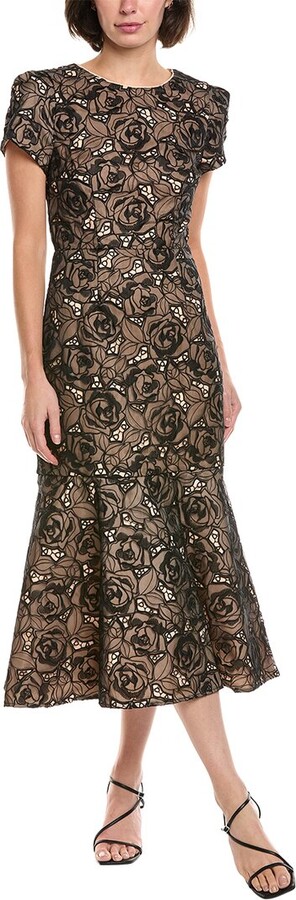 Milly Tahlia Rose Organza Embroidered Midi Dress