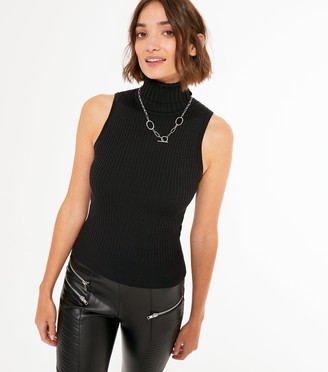 New Look Ribbed Knit Sleeveless High Neck Top