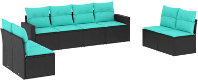 Ivy Bronx 8 Piece Patio Sofa Set With Cushions Black Poly Rattan