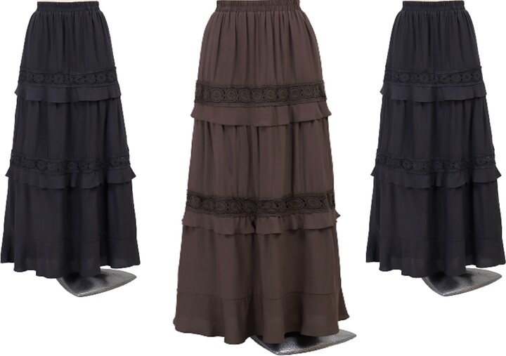 Abielmo Women Ladies Maxi Skirt Elastic Waist Band Fully Lined ALine