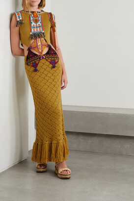 Etro Camille Cutout Fringed Intarsia Wool Maxi Dress - Yellow