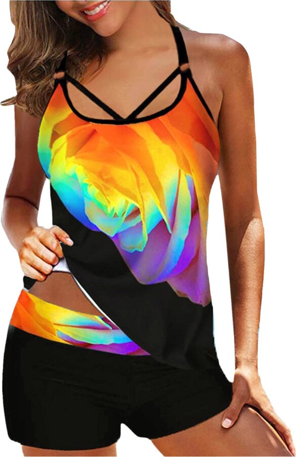 Mufeng Womens Shiny Metallic Sleeveless Racer Back Tank Top with Hot Pants Shorts Swimsuit 