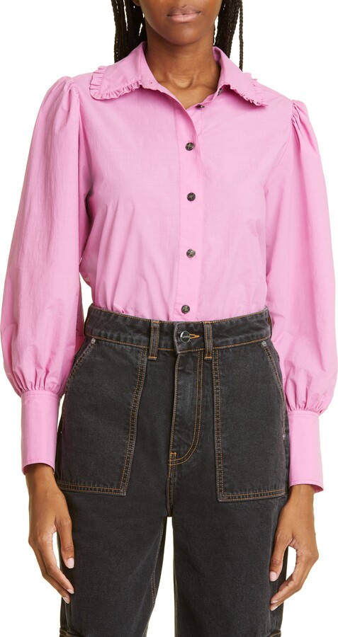 Womens Clothing Tops Shirts Ganni Pink Panelled Cotton-blend Shirt 