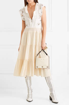 Chloé Embellished Broderie Anglaise Linen And Cady Midi Dress - White