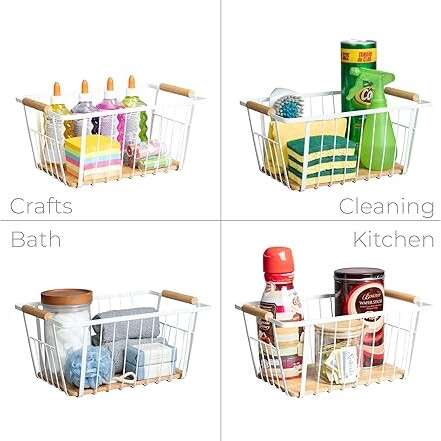 Smart Design Wood and Steel Wire Basket