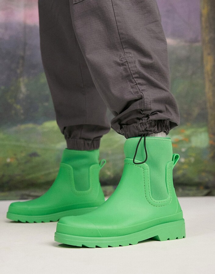 ASOS DESIGN wellington boot with scuba detail in green - ShopStyle
