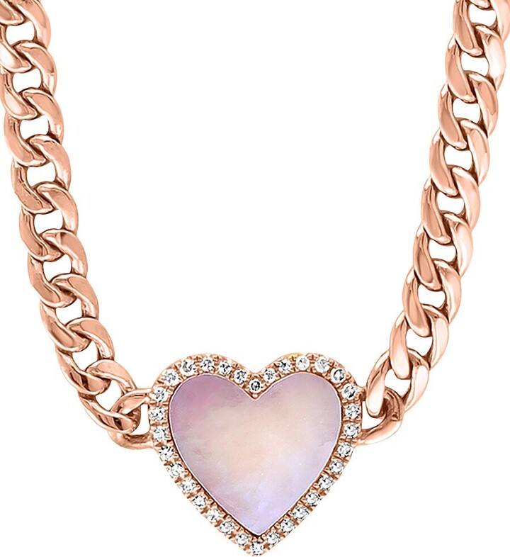 Effy 14K Rose Gold, Mother Of Pearl & 0.11 TCW Diamond Heart Pendant Necklace