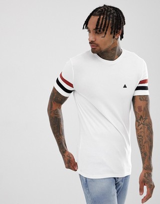 ASOS DESIGN DESIGN muscle t-shirt with stretch and contrast sleeve panels and logo in white