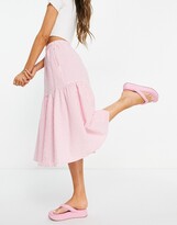 Thumbnail for your product : Monki Mandy seersucker midi skirt in pink gingham check co