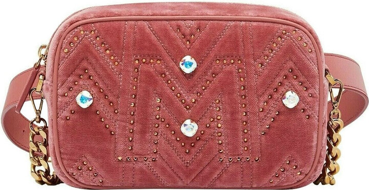 Mcm Women's Red Velvet Crystal Studs Crossbody Camera Belt Bag