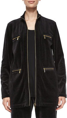 Joan Vass Velour 4-Pocket Long Jacket, Plus Size