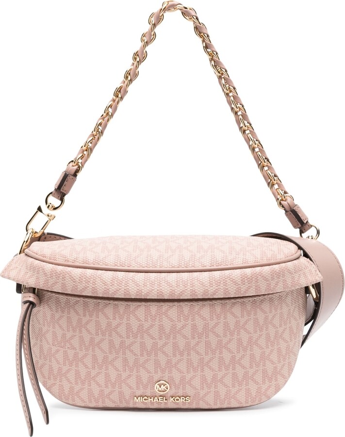 $299 MICHAEL KORS Women Brown Pink Signature Greenwich Convertible  Crossbody Bag