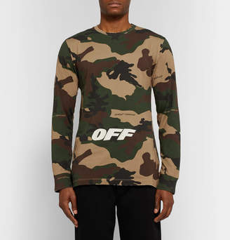Off-White Off White Slim-Fit Logo-Embroidered Camouflage-Print Cotton-Jersey T-Shirt - Men - Army green
