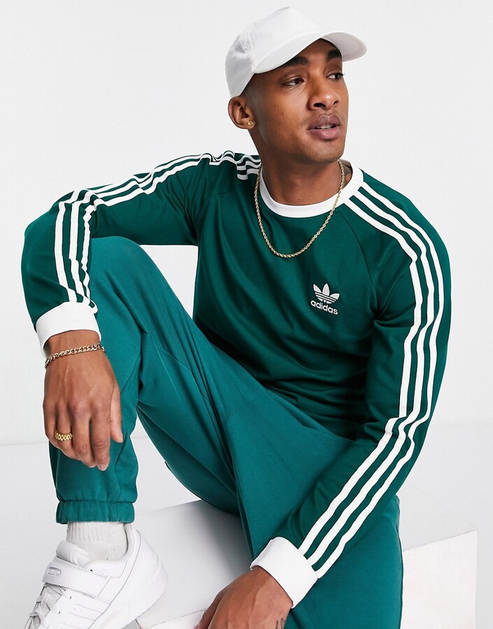 adidas adicolor three stripe long sleeve top in collegate green - ShopStyle