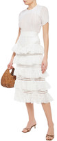 Thumbnail for your product : Zimmermann Tiered Ruffled Lace And Cotton-gauze Midi Skirt